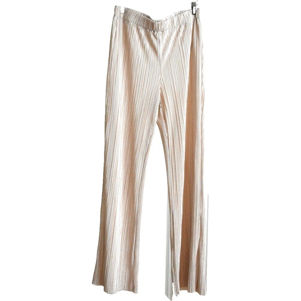 Nicole Miller New York 160656 Champagne Ivory Pleated Dress Pants Womens Large